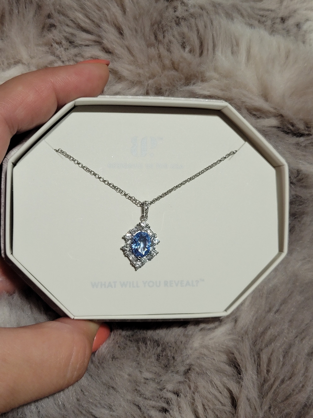 Blue Crystal Pendant Necklace with Silver Chain